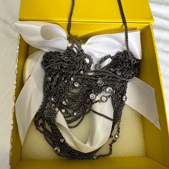 NWT Rare & Retired Kendra Scott Anastasia Bib Statement Necklace Hematite & CZ’s - Picture 12 of 17